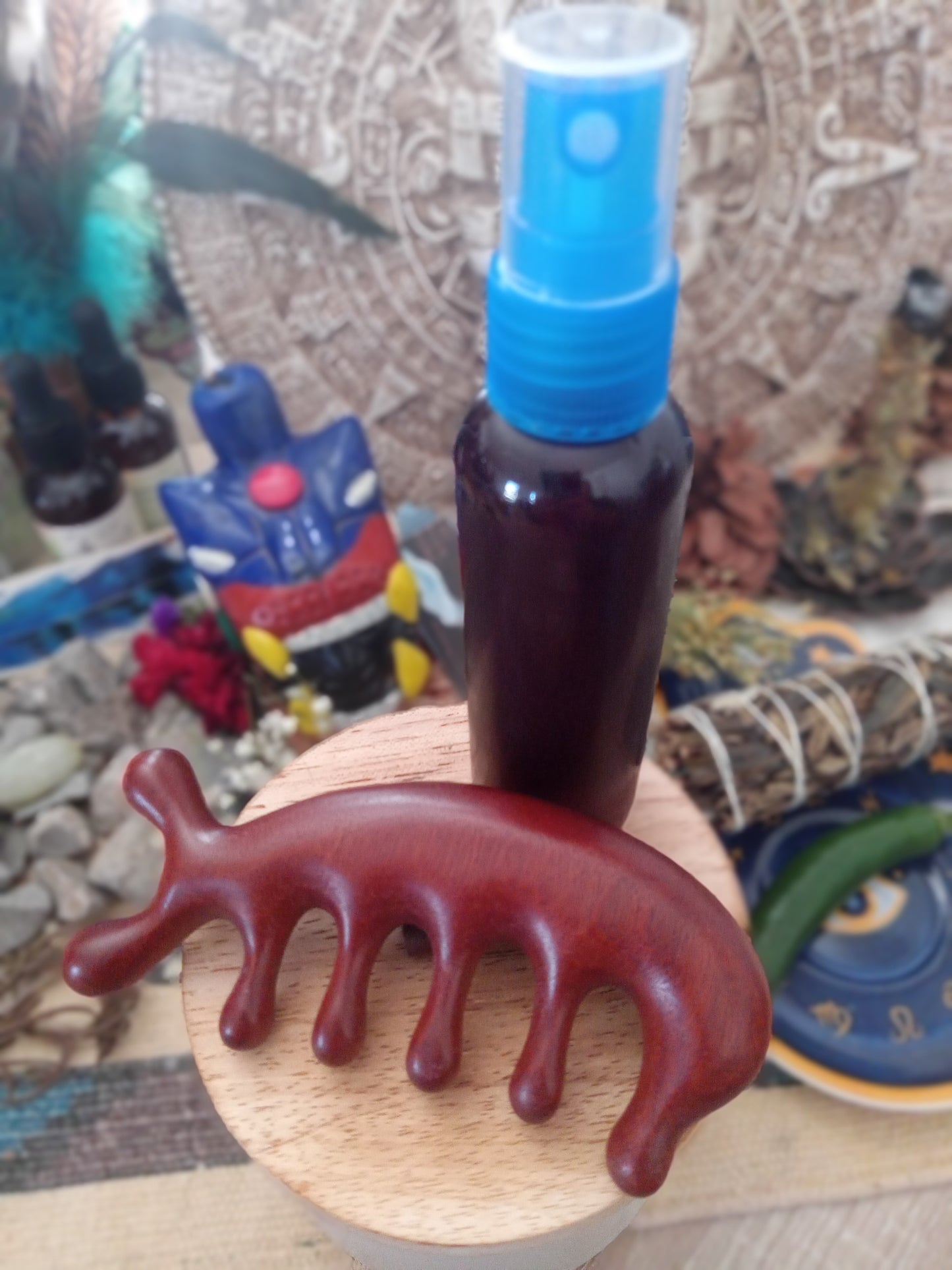 2 oz Rosemary, Hibiscus & Rose Hair Hydrosol & Sandalwood Comb