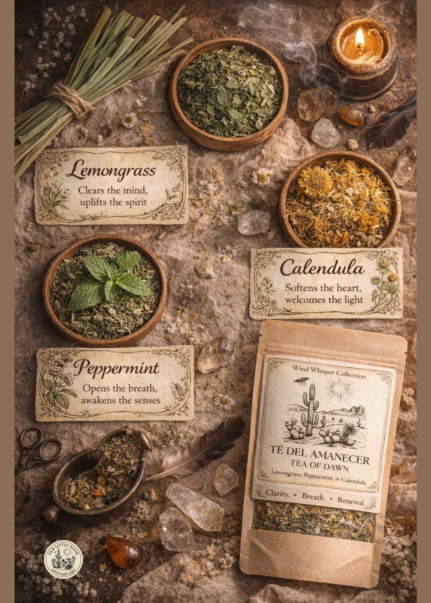 Herbal ingredients and tea packaging
