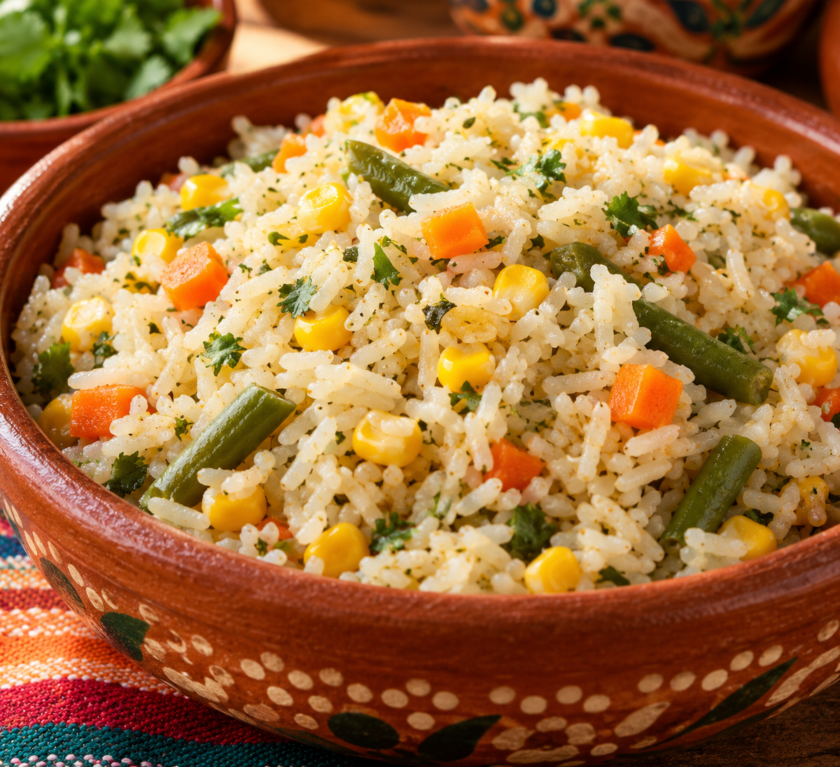 Rice with Carrots, Green Beans and Corn